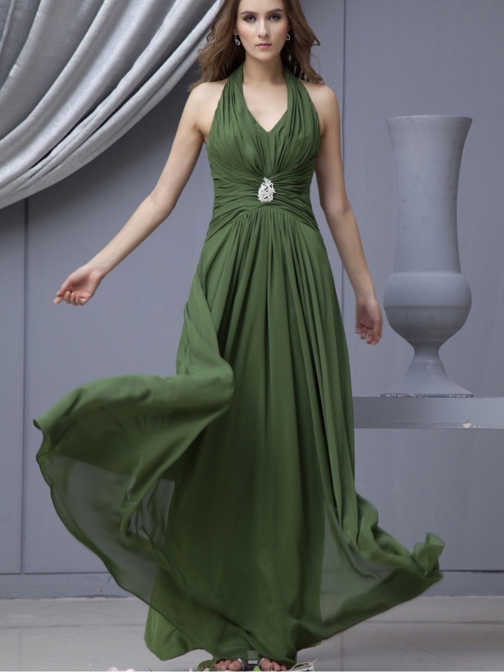 Forever Yours Green Halter Evening Gown